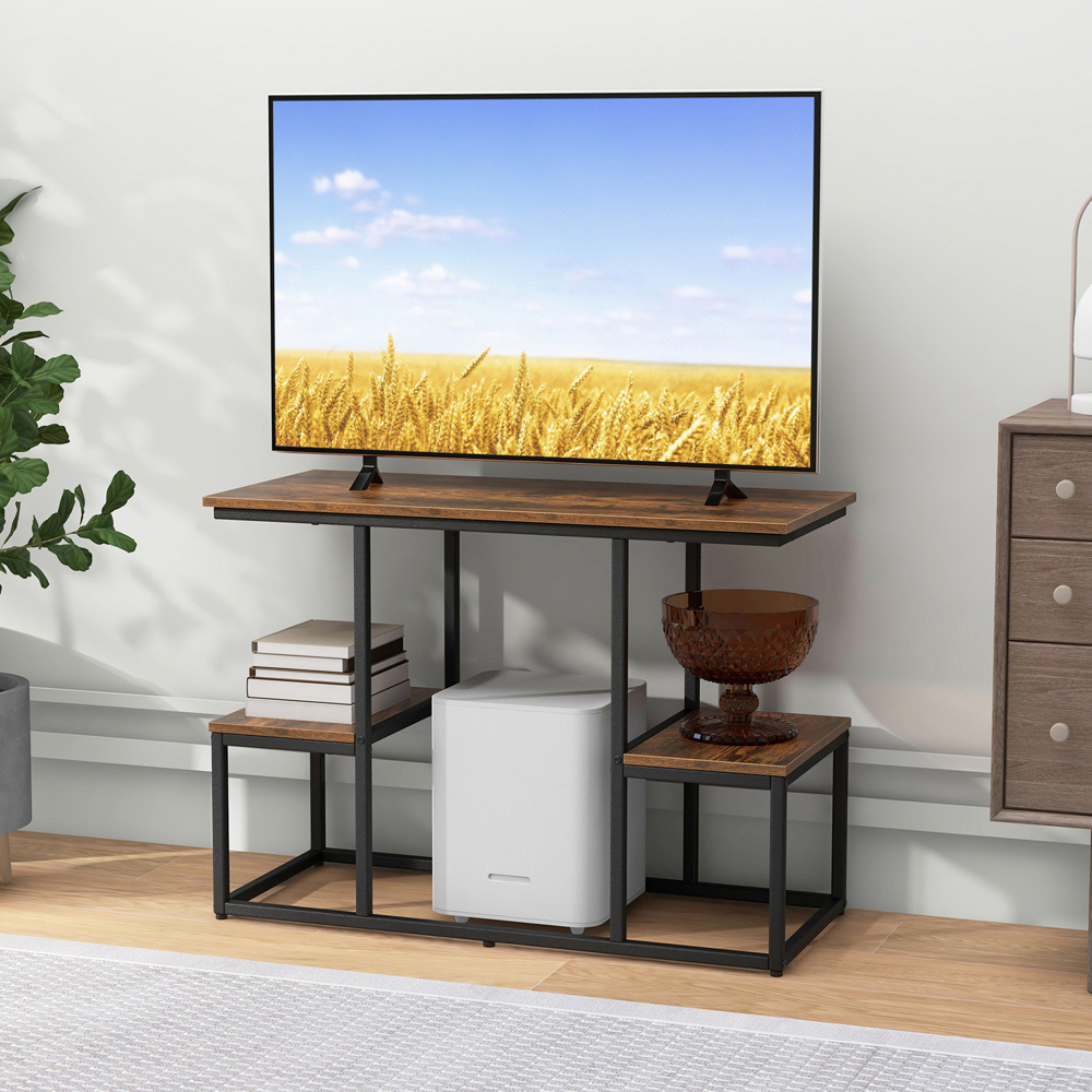 Costway 2 Shelf Rustic Brown Console Table Image 5