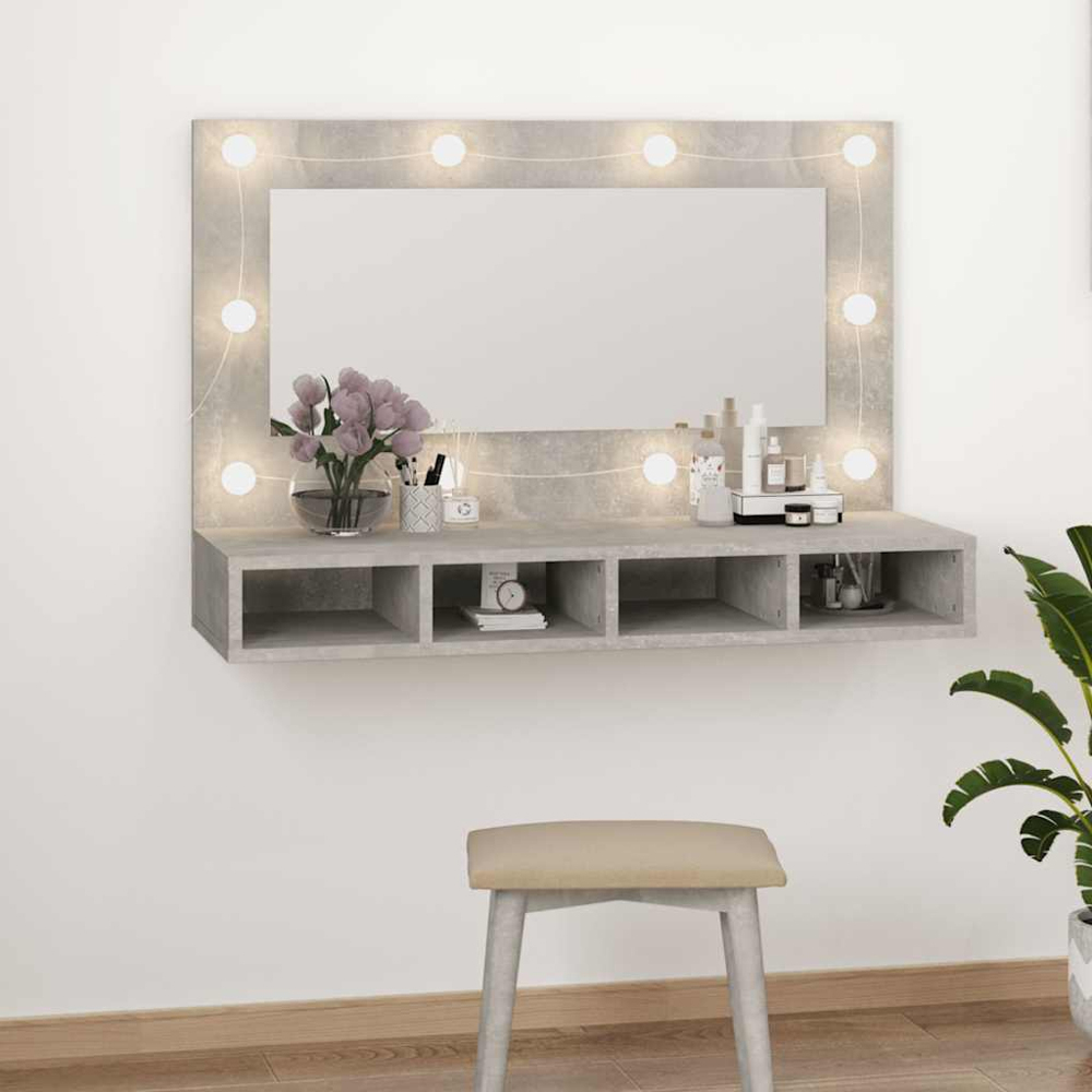 vidaXL 4 Shelf Concrete Grey Wall Mounted Mirrored Cabinet with LED Image 8