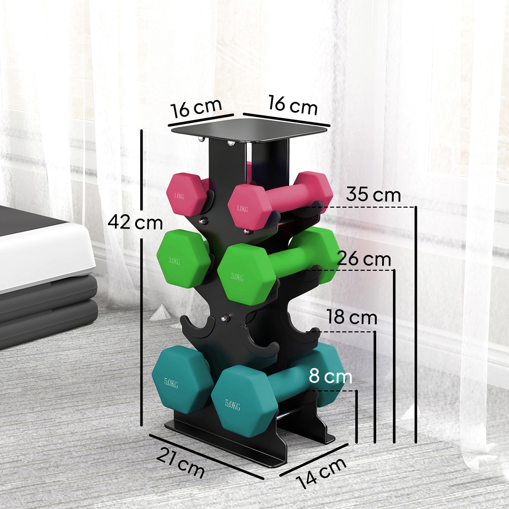 SPORTNOW Multicolour Hex Dumbbell Set with Rack 18kg 6 Pack Image 9