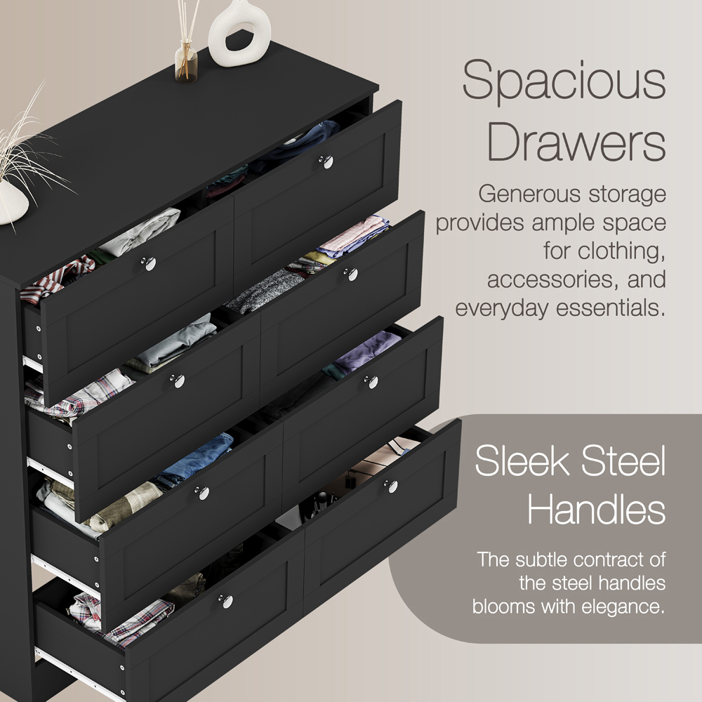 VIDA DESIGNS Altino 8 Drawer Black Shaker-Style Chest of Drawers Image 5