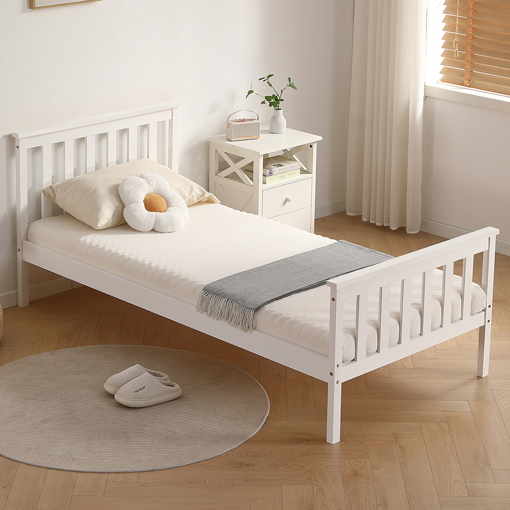 Brooklyn Single White Wooden Bed Frame Image 1