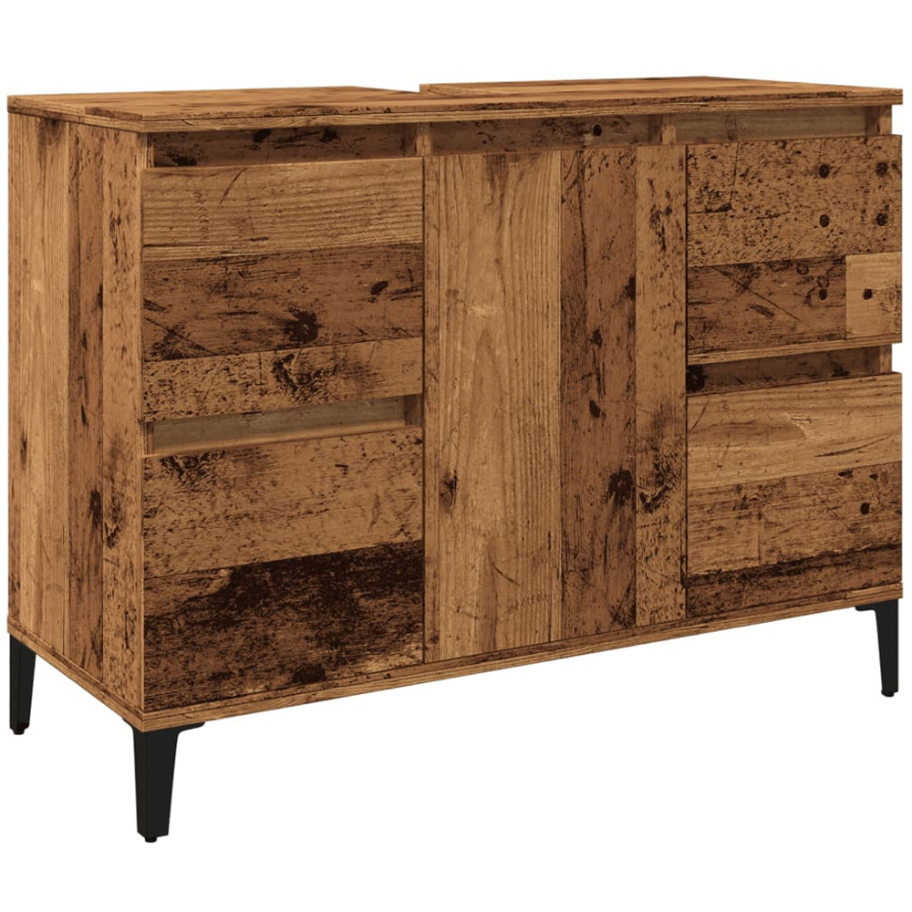 vidaXL Single Door 4 Drawers Old Wood Bathroom Sink Cabinet Image 2