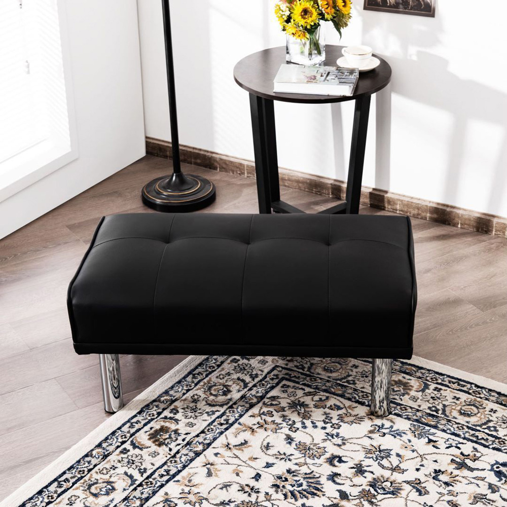 Costway Black Leather Tufted Upholstered Ottoman Bench Image 3