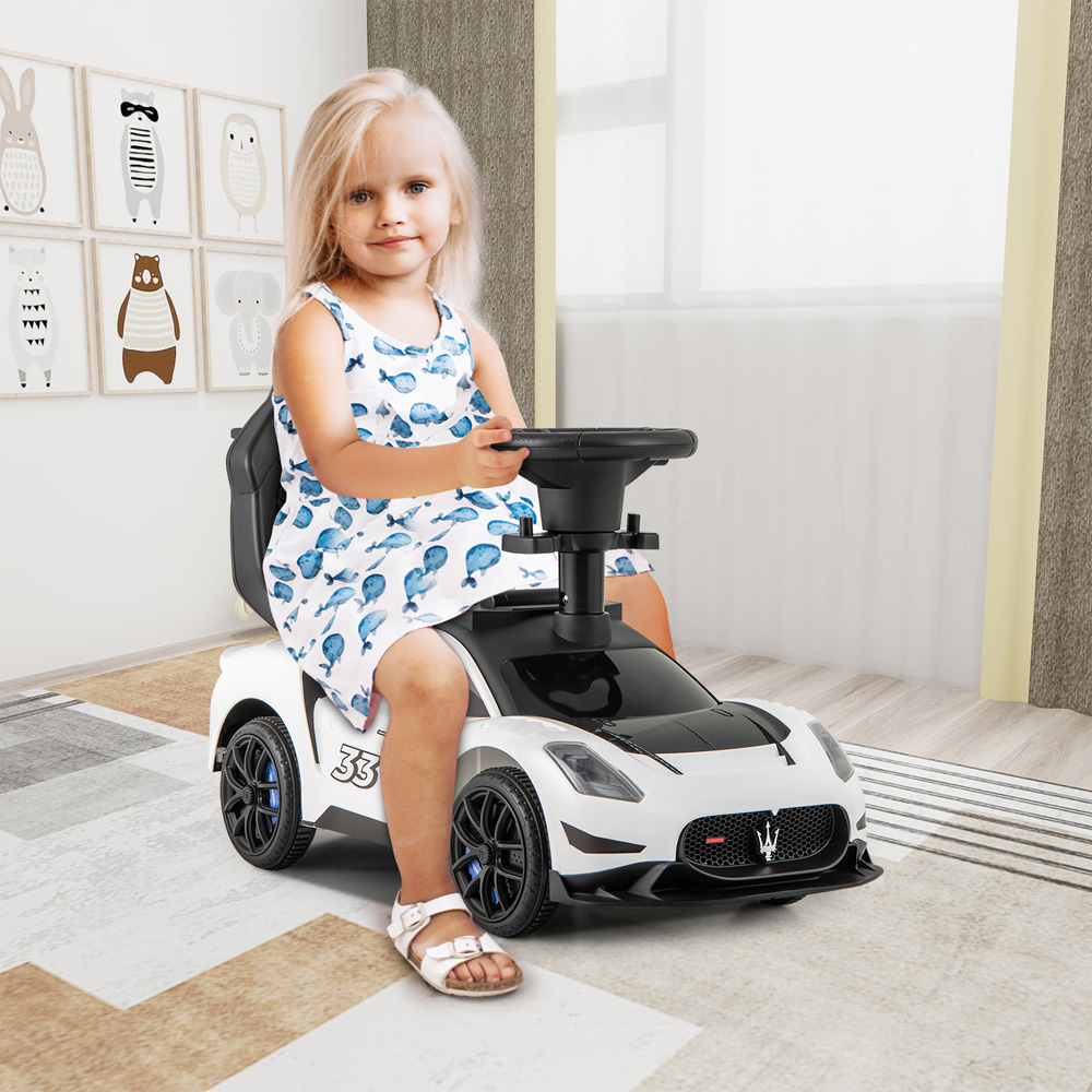 Costway 3-in-1 Kids White Licensed Maserati Ride On Push Car with Music Steering and Guardrail Image 2