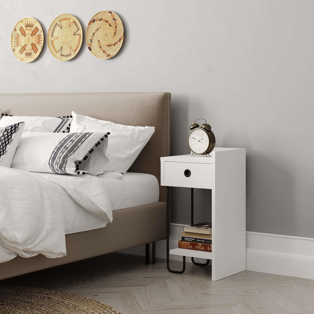 Decortie Sirius Single Drawer Single Shelf White Modern Bedside Table Image 3