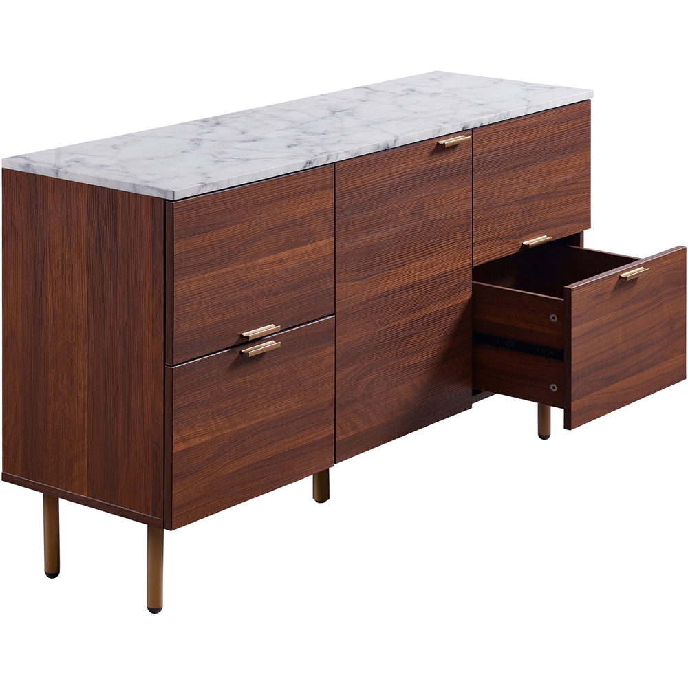Teamson Home Ashton Single Door 4 Drawer Walnut Wooden Sideboard with Marble-Look Top Image 2