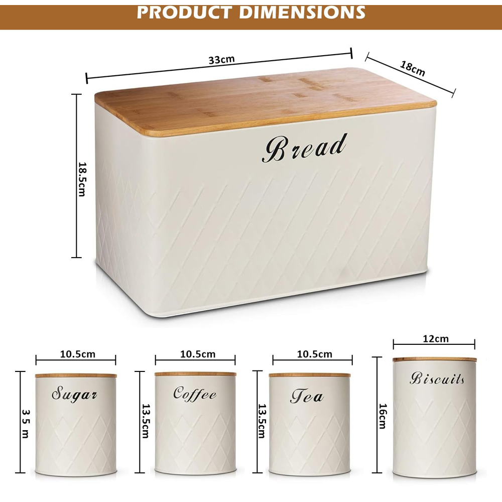 ATEK 5 Piece White Kitchen Canister Set with Bamboo Lids Image 6