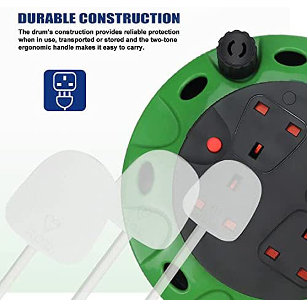 ExtraStar 13A 5m 4 Socket Green Unswitched Heavy Duty Cable Reel Image 3