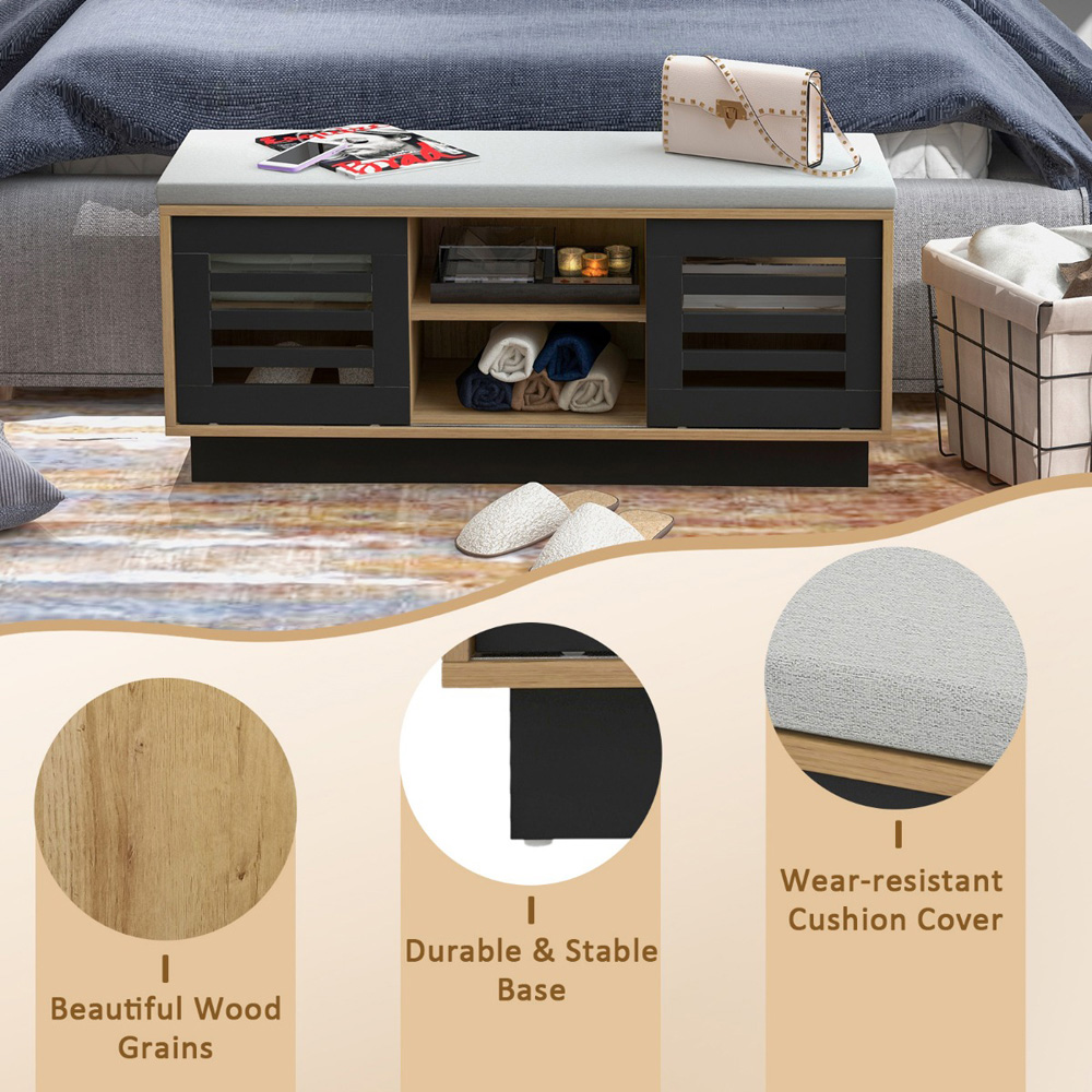 Costway 2 Door 2 Shelf Natural Shoe Storage Bench Image 8