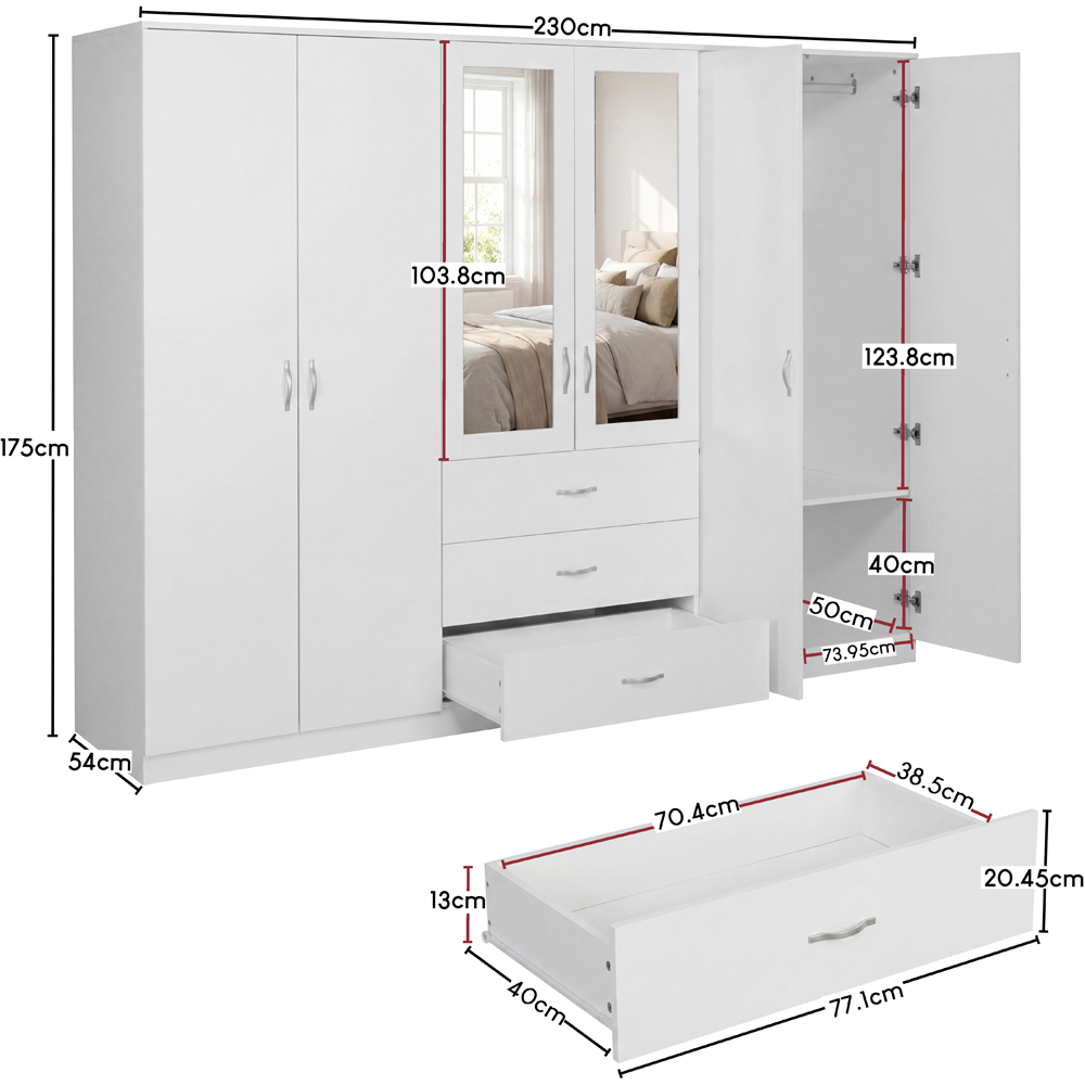 VIDA DESIGNS Riano 6 Door 3 Drawer White Mirrored Wardrobe Image 8