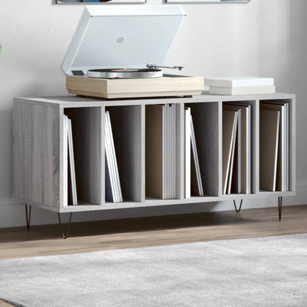 vidaXL 6 Shelf Grey Sonoma Record Cabinet Image 1
