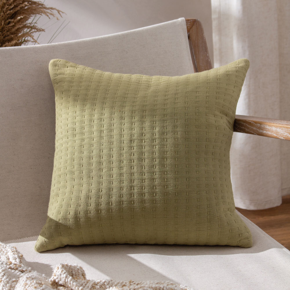 Yard Hush Avocado Cotton Linear Cushion Image 2