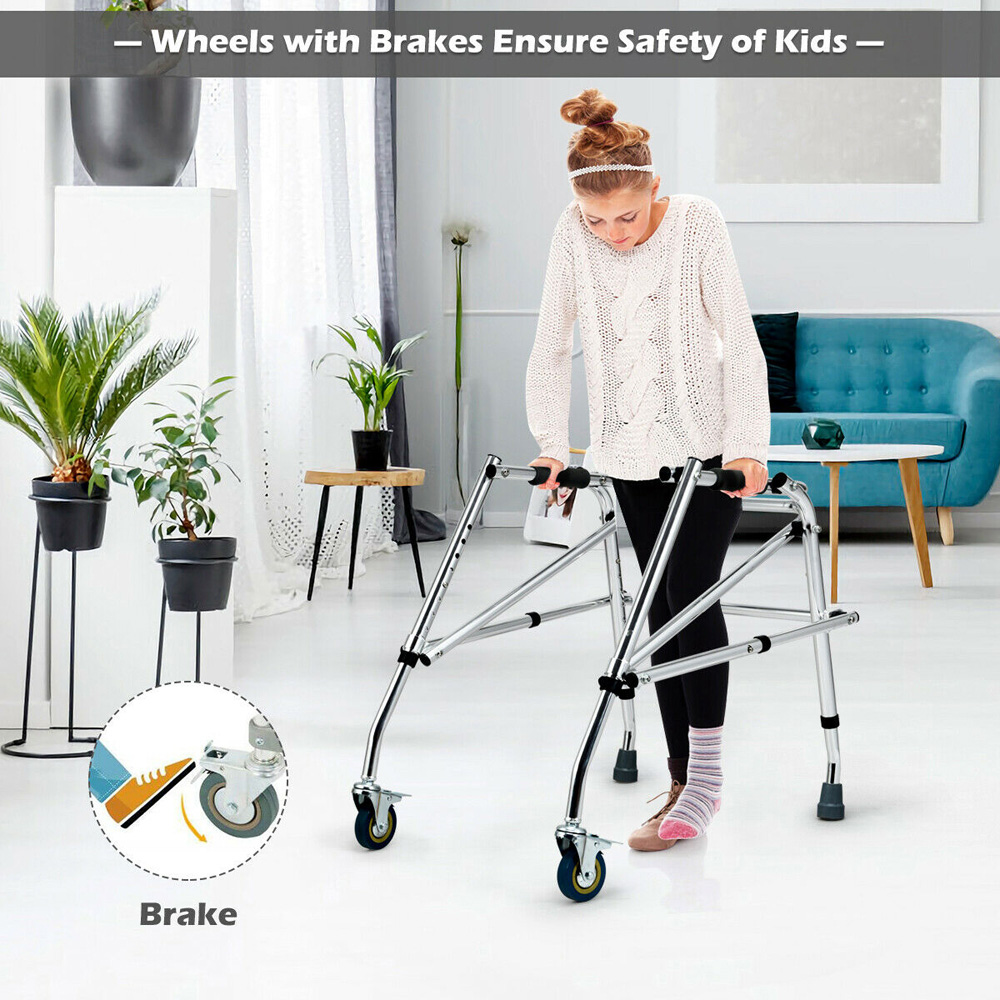 Costway Silver Lightweight and Folding Kids Walker for Disabled Injured Training Image 4