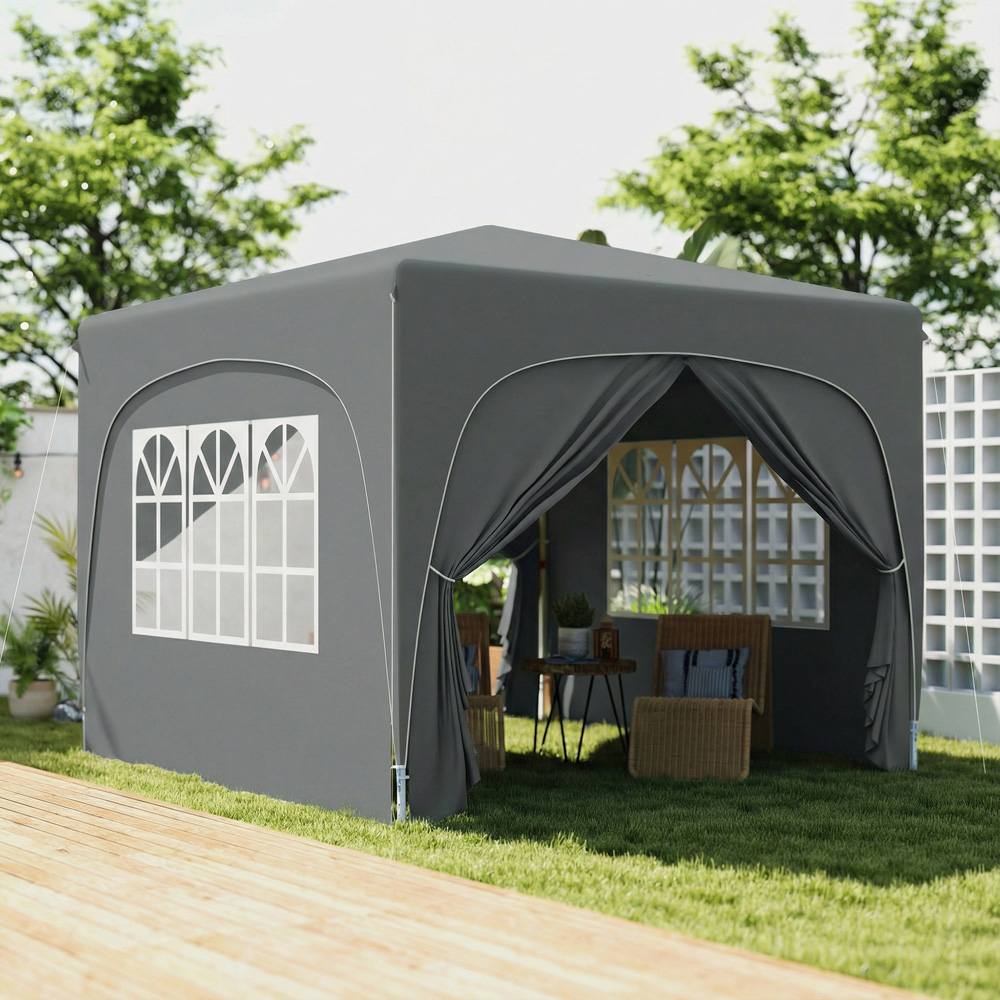 Outsunny 3 x 3m Dark Grey Pop-Up Gazebo with Sides and Carry Bag Image 1