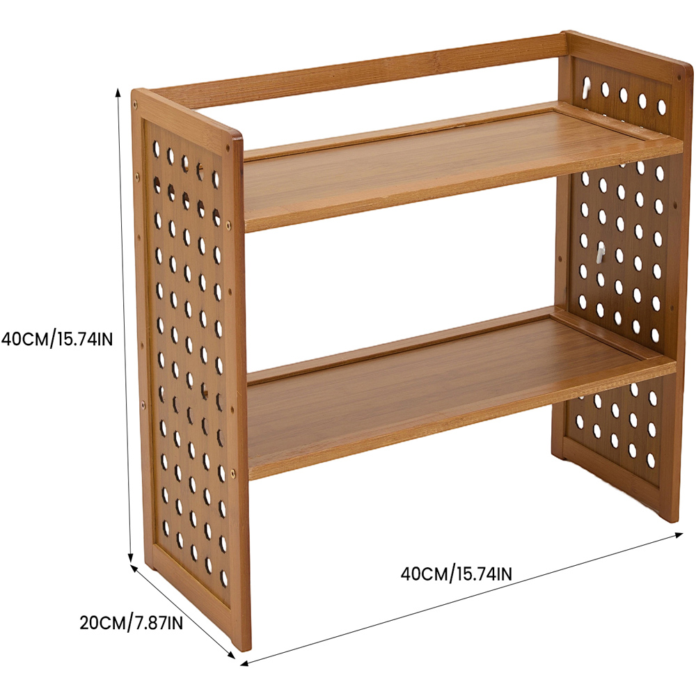 Living and Home 2 Shelf Natural Bamboo Desktop Storage Rack Image 8