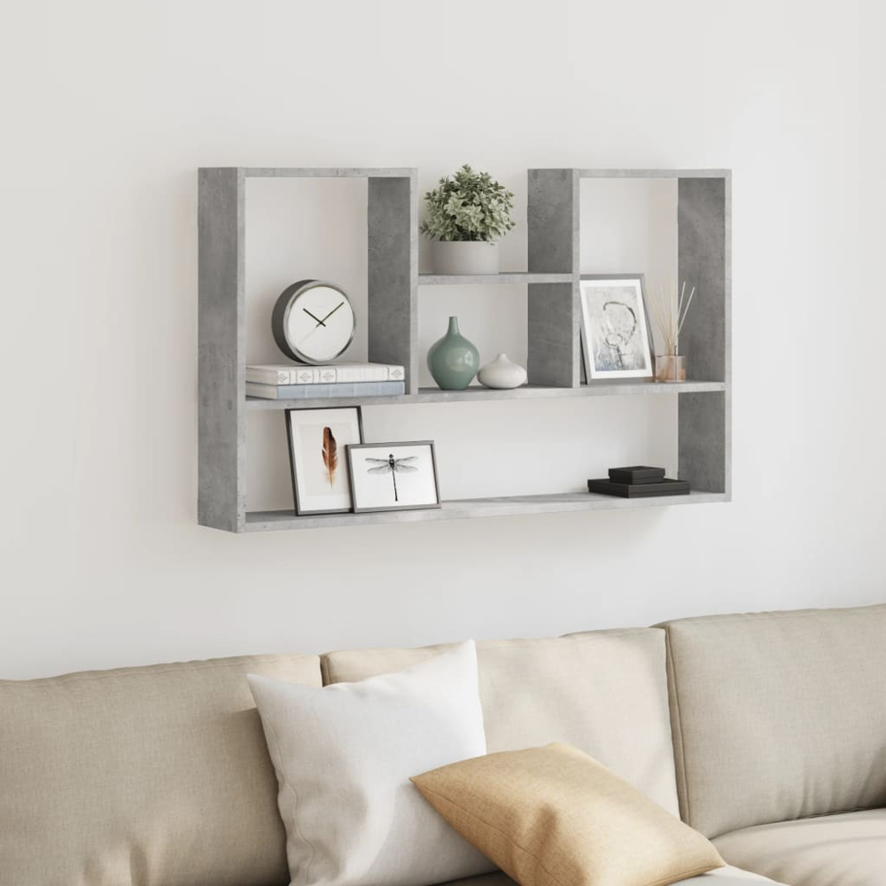 vidaXL 5 Shelf Concrete Grey Wooden Floating Wall Shelf Image 2
