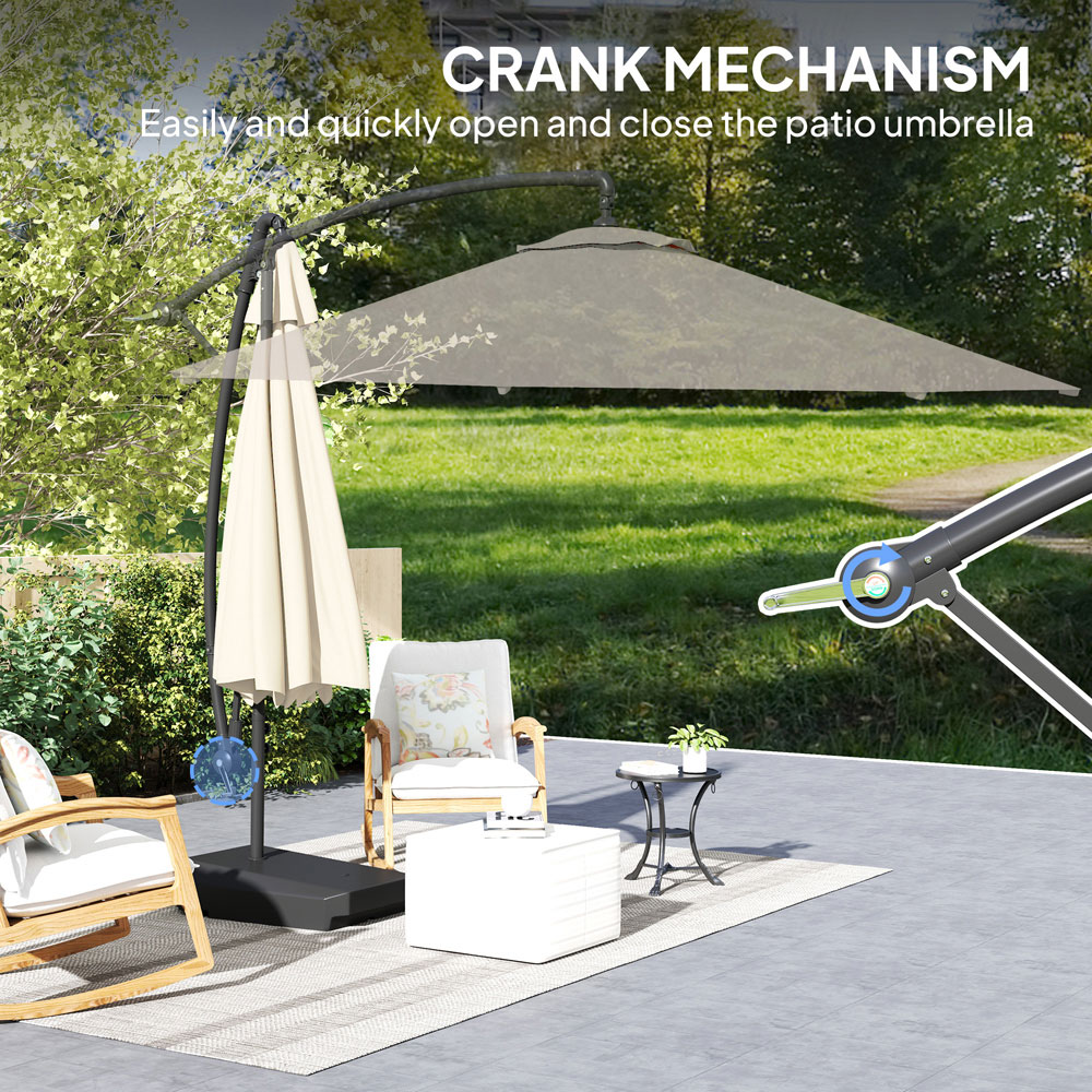 Outsunny Cream Cantilever Garden Parasol with Cover Weighted Base and Wind Strap 2.9m Image 3