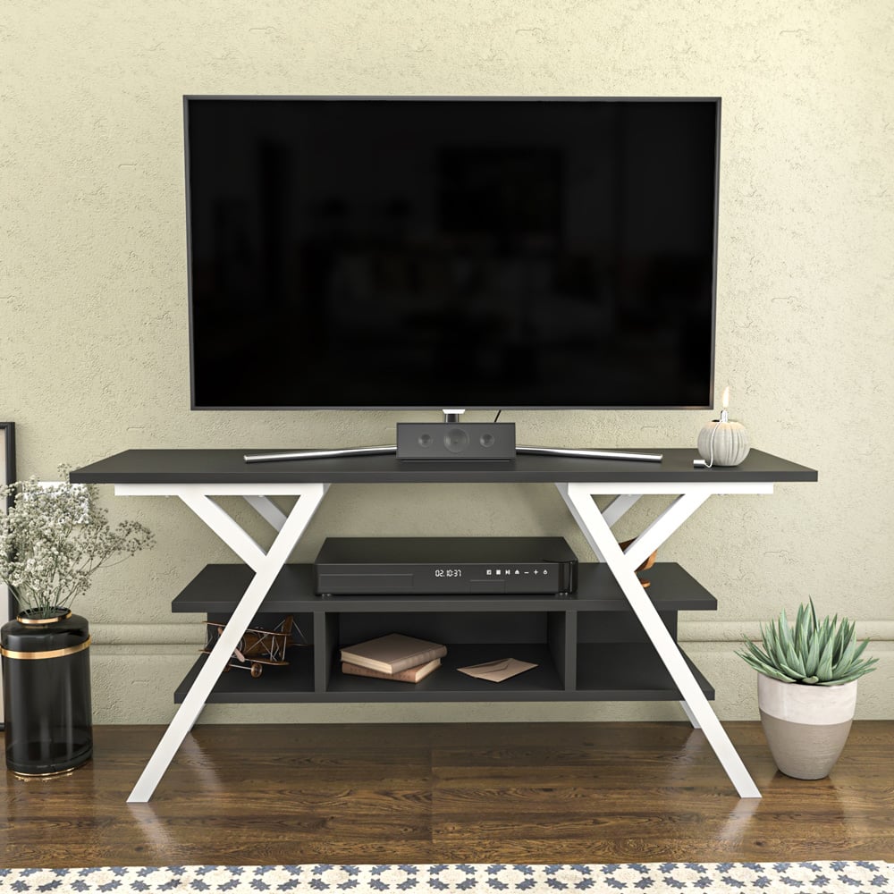 Decorotika Minerva Decorative 4 Open Shelf White and Anthracite TV Unit Image 4
