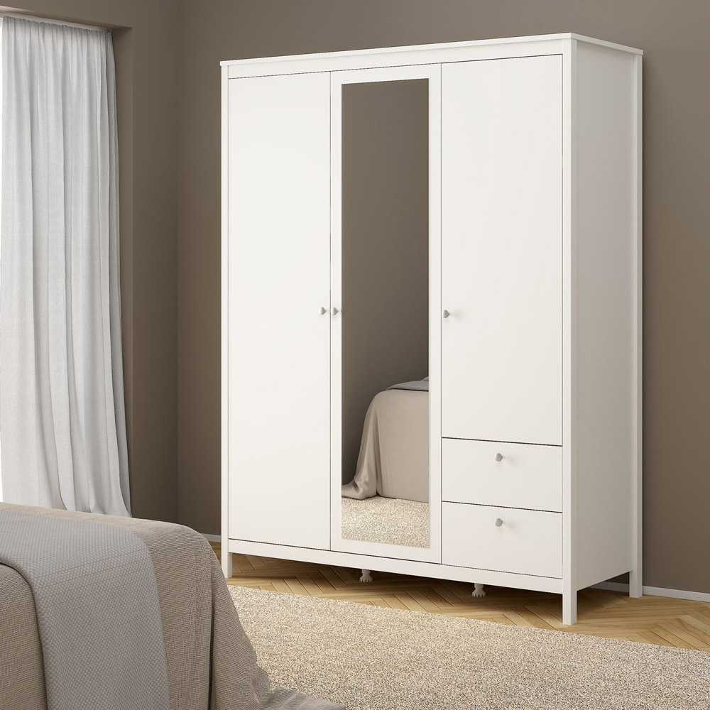Florence Madrid 3 Door 2 Drawer White Wardrobe with Mirror Door Image 6