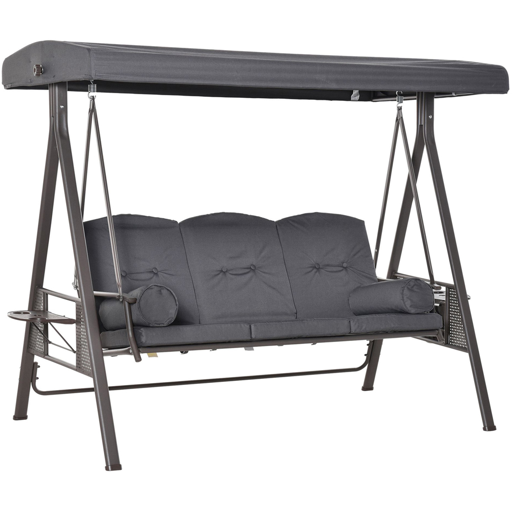 Outsunny 3 Seater Dark Grey Swing Chair with Canopy and Cup Tray Image 2