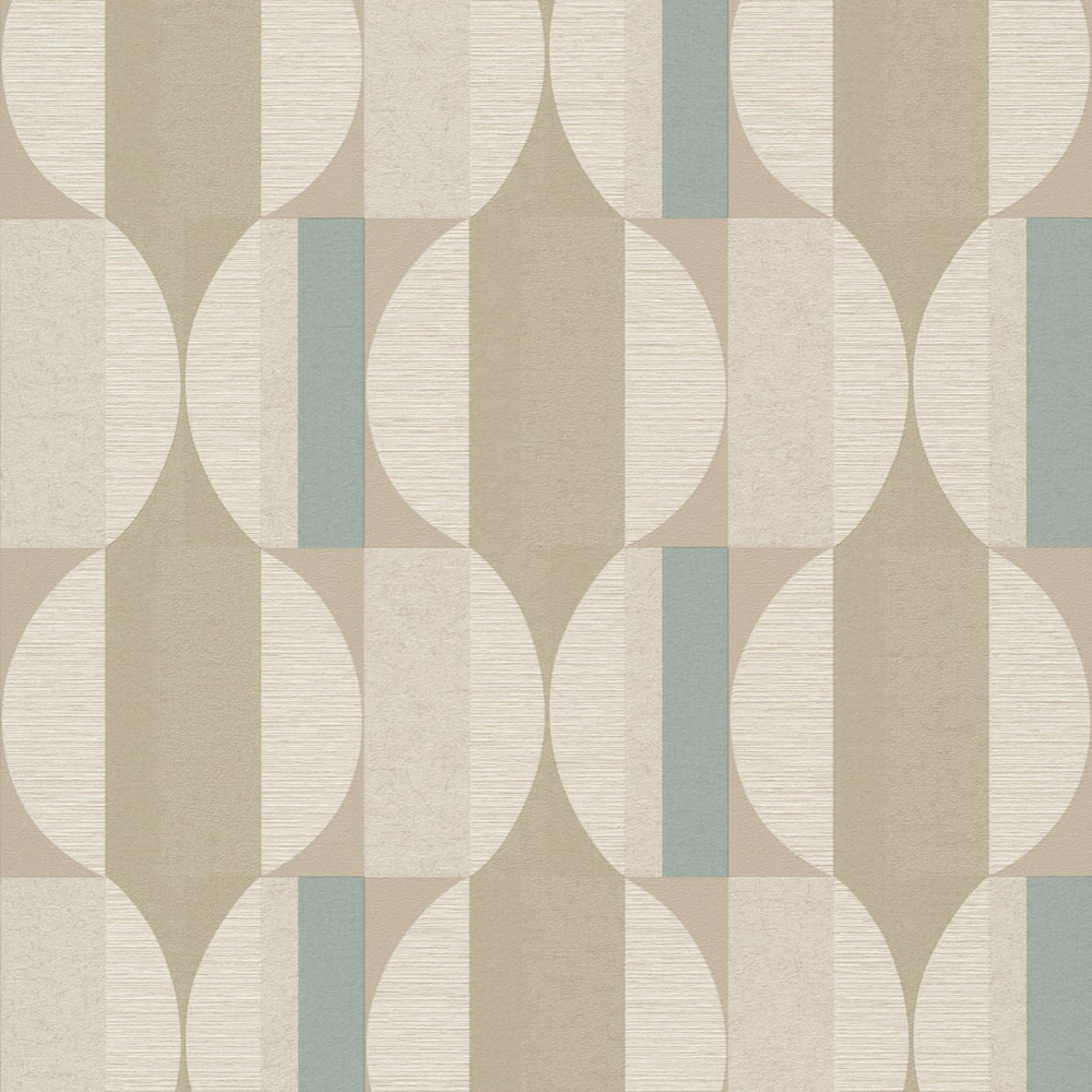 Grandeco Cumaru Boutique Fuma Retro Geometric Embossed Blue and Beige Wallpaper Image 1