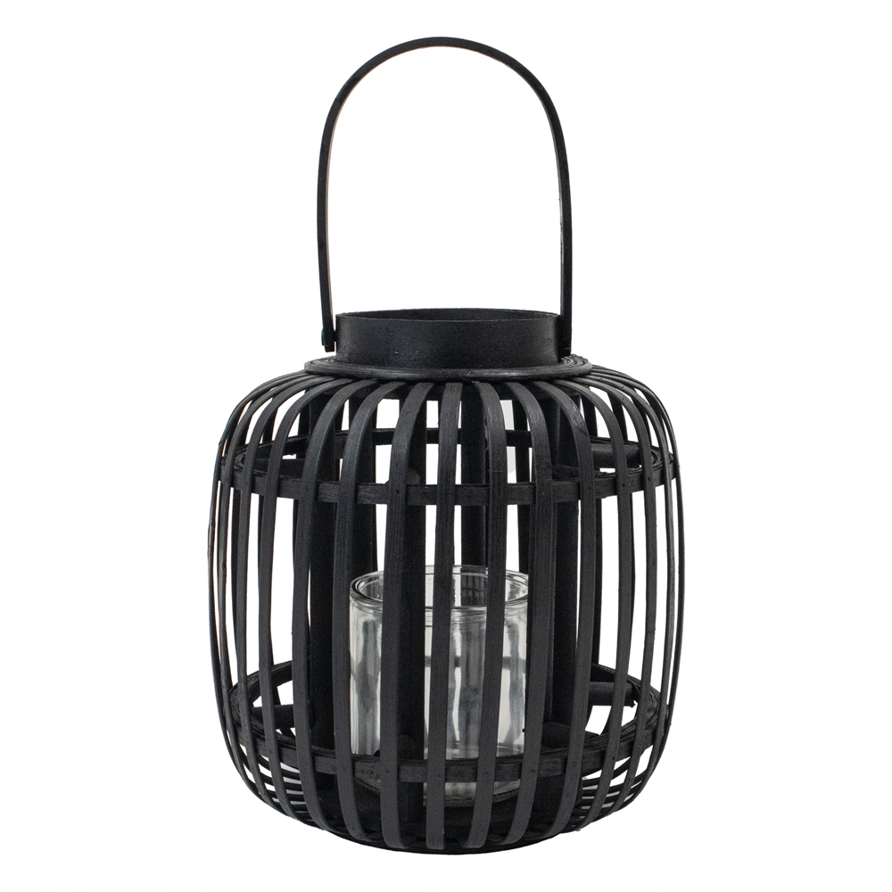 JVL Luna Black Natural Bamboo Lantern with Handle 2 Pack Image 3
