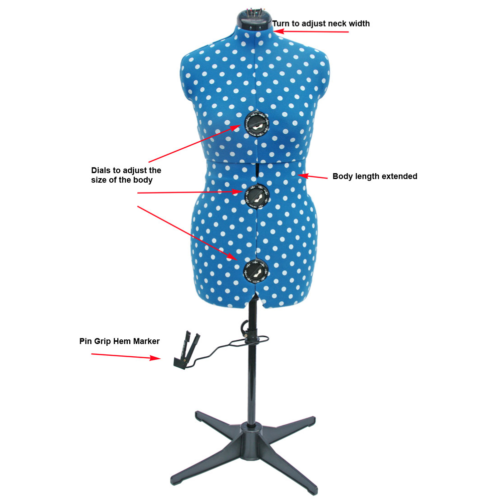 Sewing Online 5902B Duck Egg Polka Adjustable 8-Part Dressmakers Dummy with Hem Marker Medium Image 5