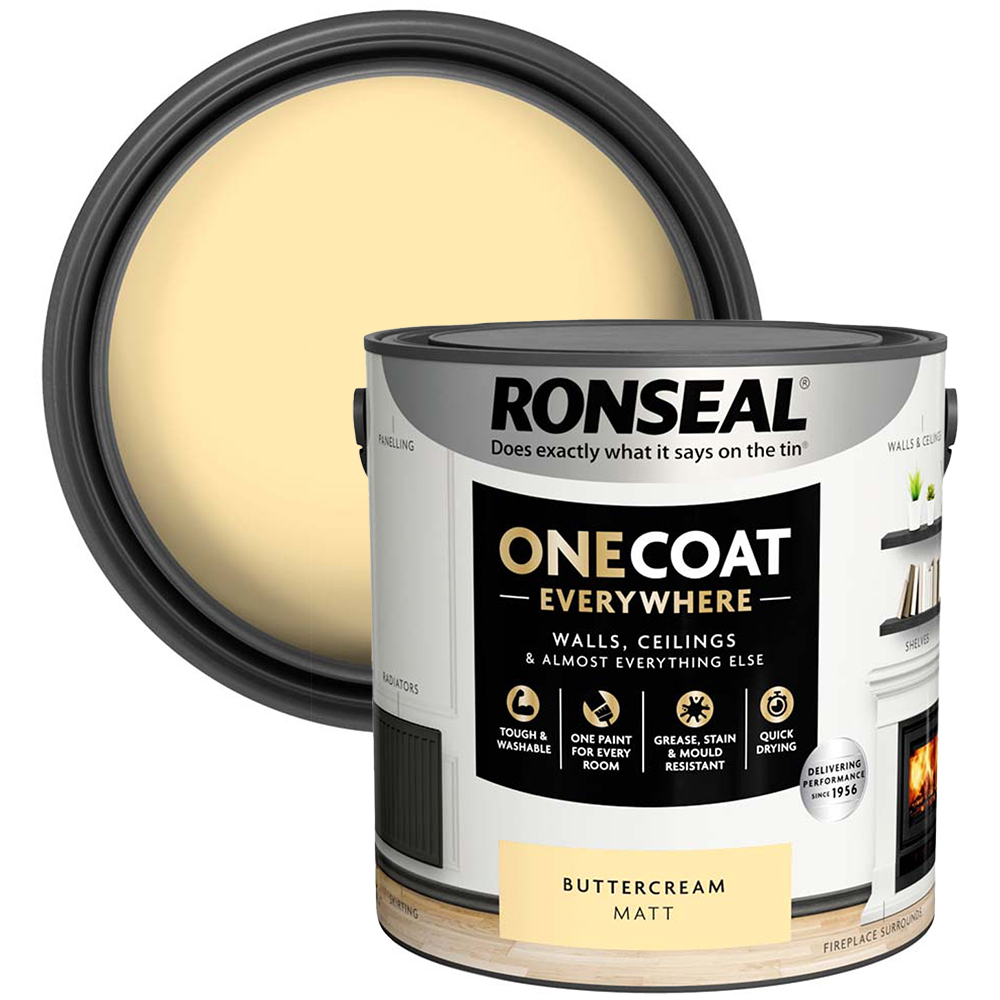 Ronseal One Coat Everywhere Buttercream Matt Interior Paint 2.5L Image 1