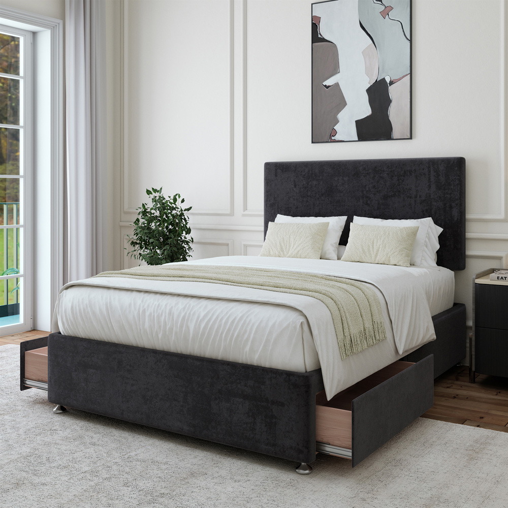 Bedmaster Small Double Black Naples Linen 2 Drawer Divan Base with Valencia Headboard Image 3