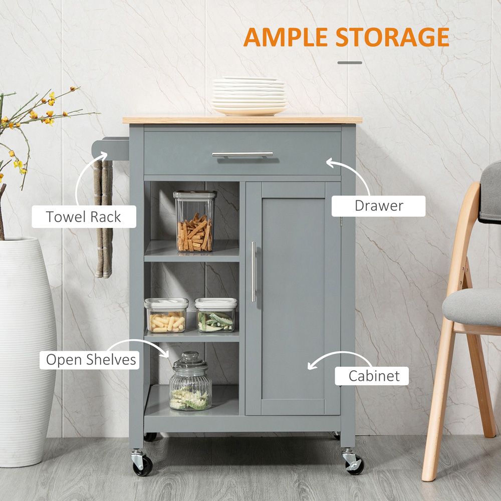 HOMCOM Single Drawer Single Door 3 Shelf Grey Kitchen Trolley Image 5