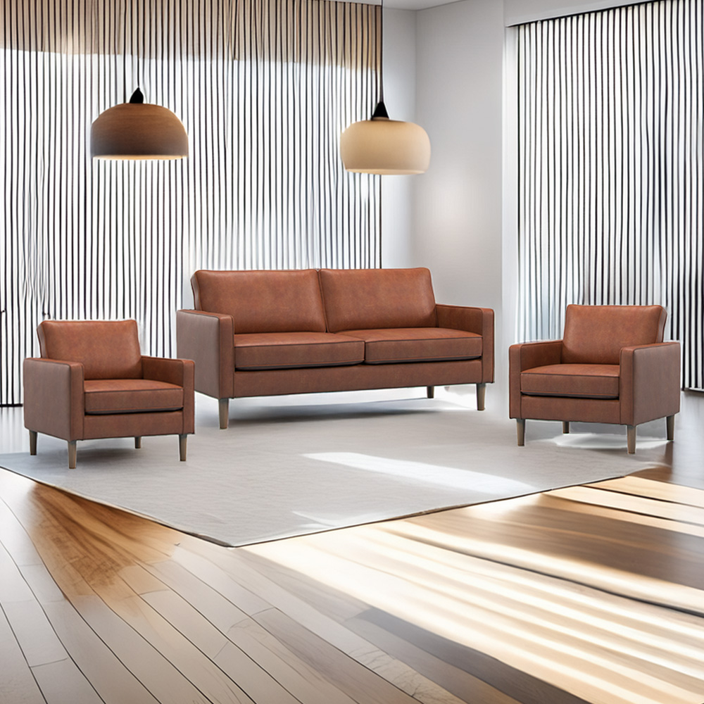 Bexhill 5 Seater Tan Faux Leather Sofa Suite Image 1