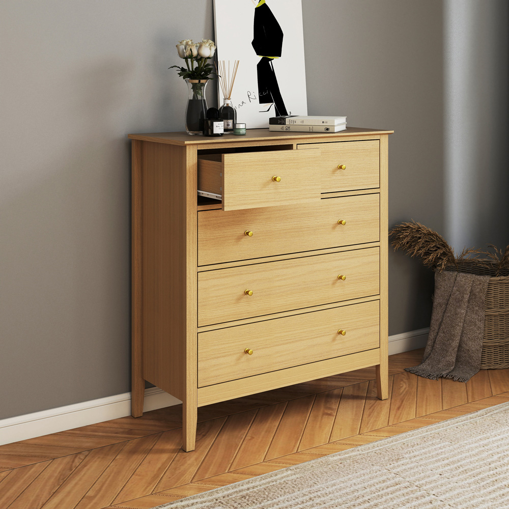 Core Products Henley 5 Drawer Oak Effect Wide Chest of Drawers Image 7