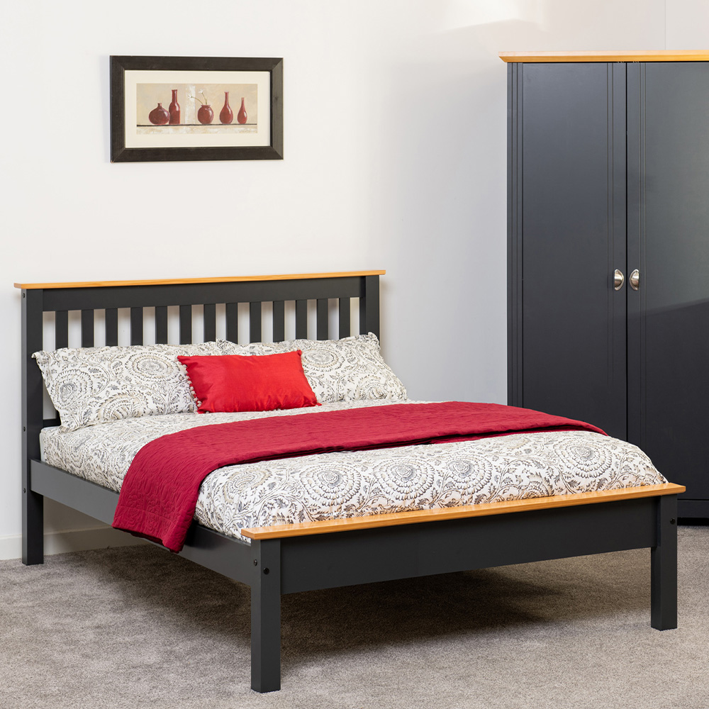 Seconique Monaco Double Grey and Oak Effect Low End Bed Image 1