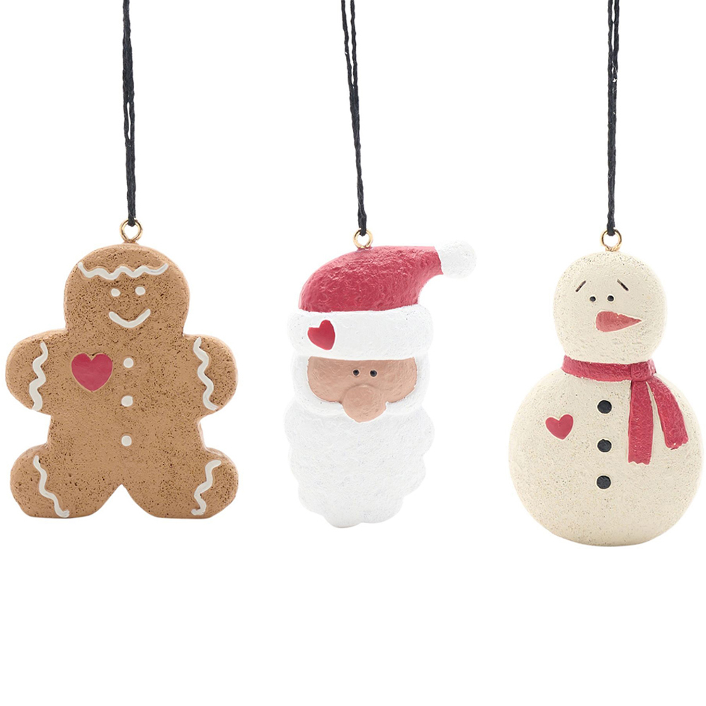 The Christmas Gift Co Gingerbread Snowman and Santa Tree Decorations 3 Pack Image 1