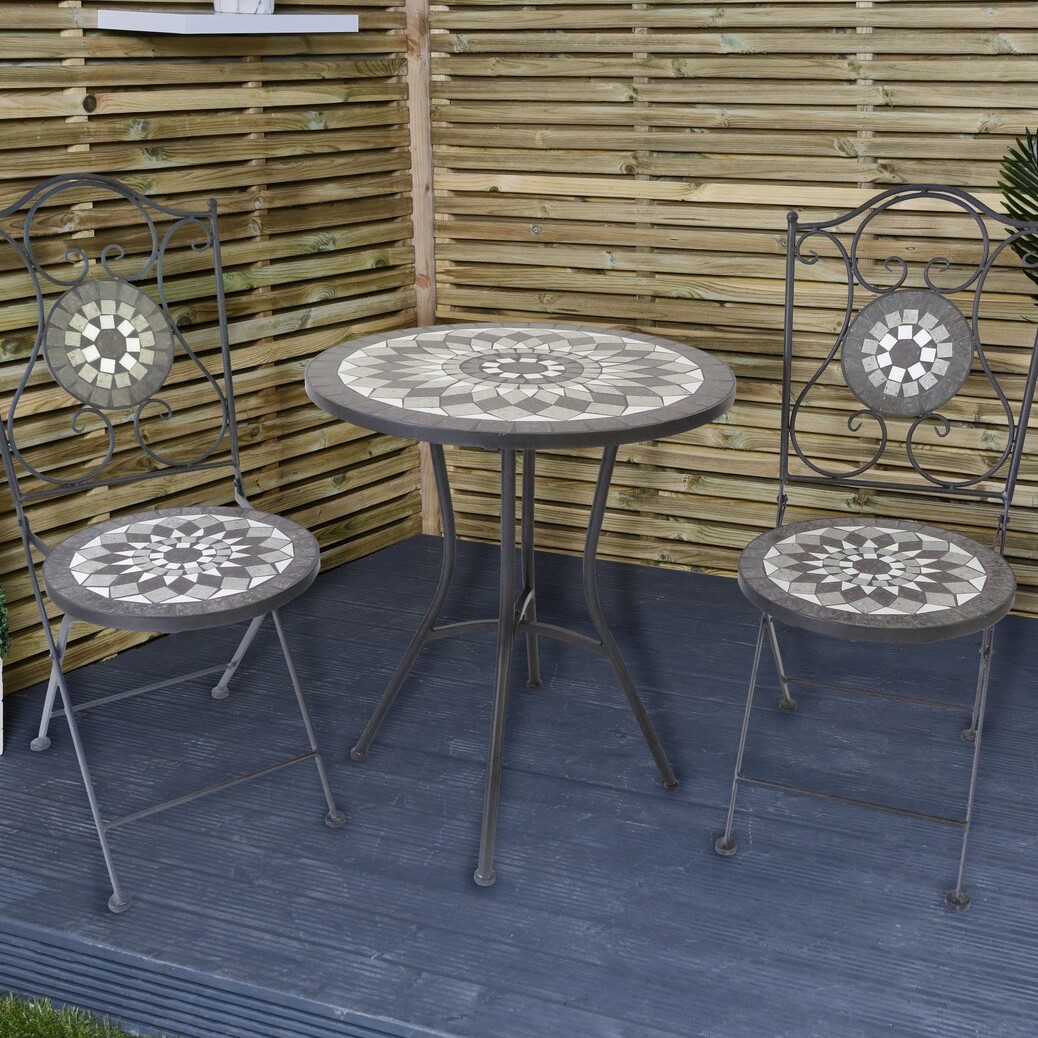 Iron 2 Seater Mosaic Bistro Set Grey Image 1