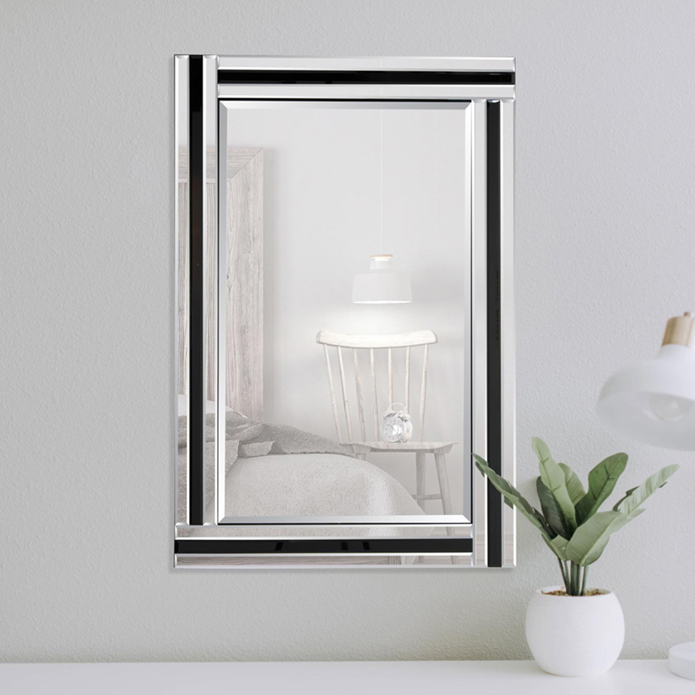 Dalton Bevelled Triple Edge Black and Silver Wall Mirror 68 x 58cm Image 2