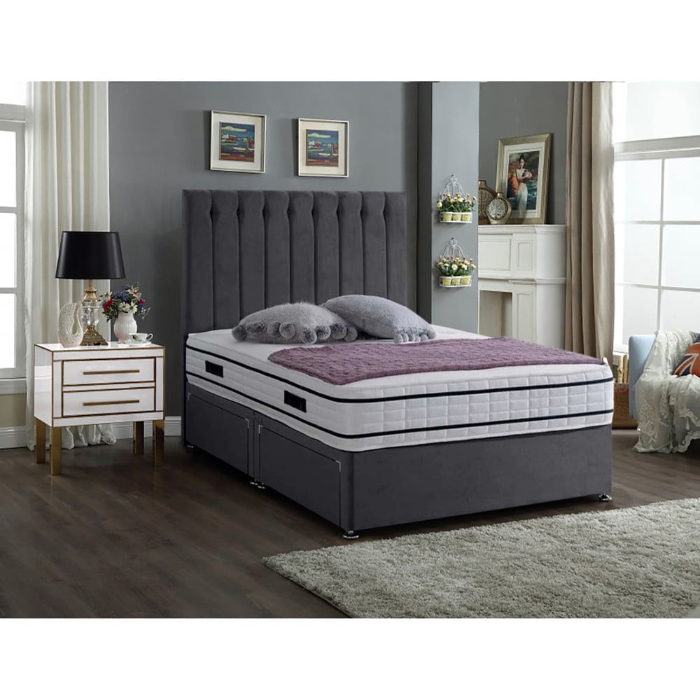 Eleganza Home Snuggler Small Double Steel Plush Velvet 2 Drawer Divan Bed with Lined Headboard Image 2