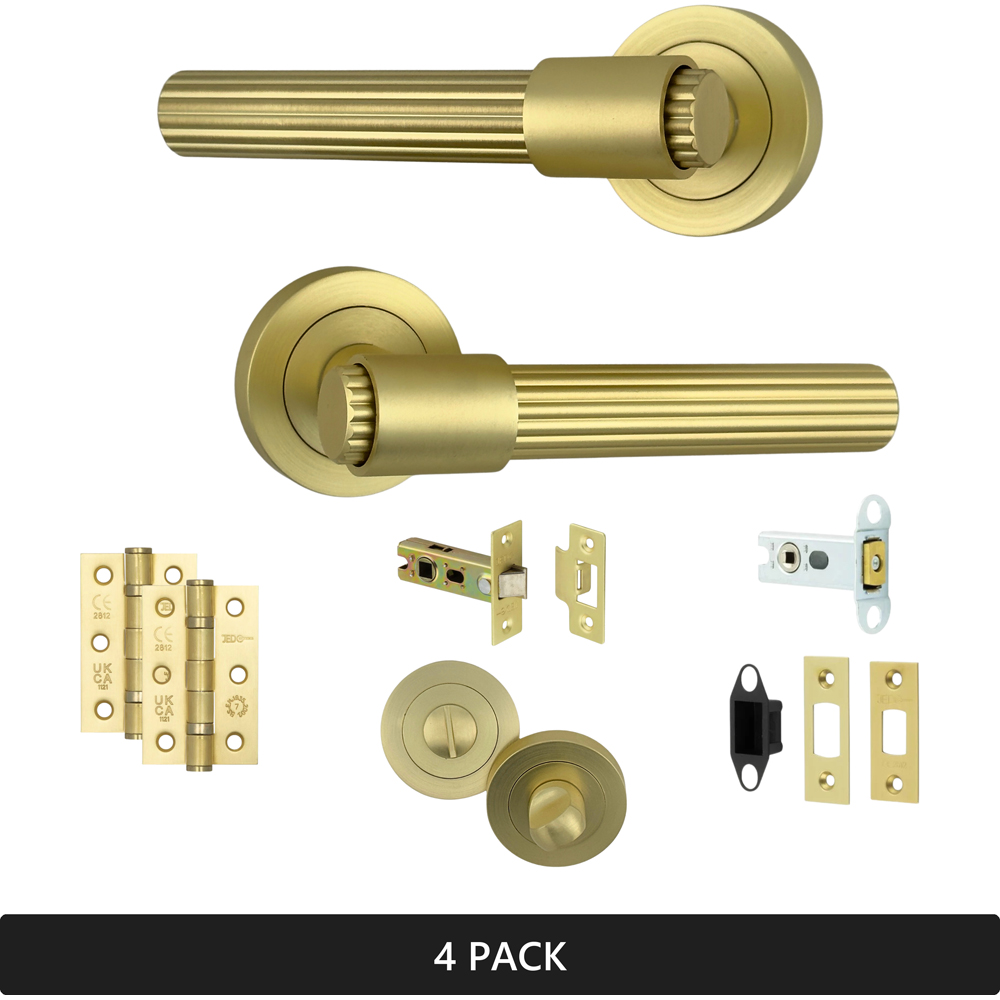 AXS Hardware Nevada Satin Brass Bathroom Door Handles on Rose 4 Pack Image 8