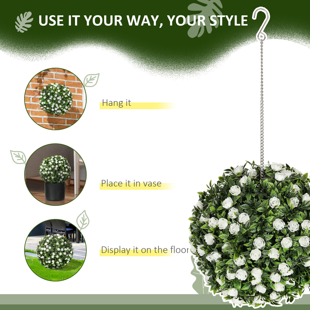 Portland White Rose Artificial Plant Hanging Topiary Ball 2 Pack Image 6