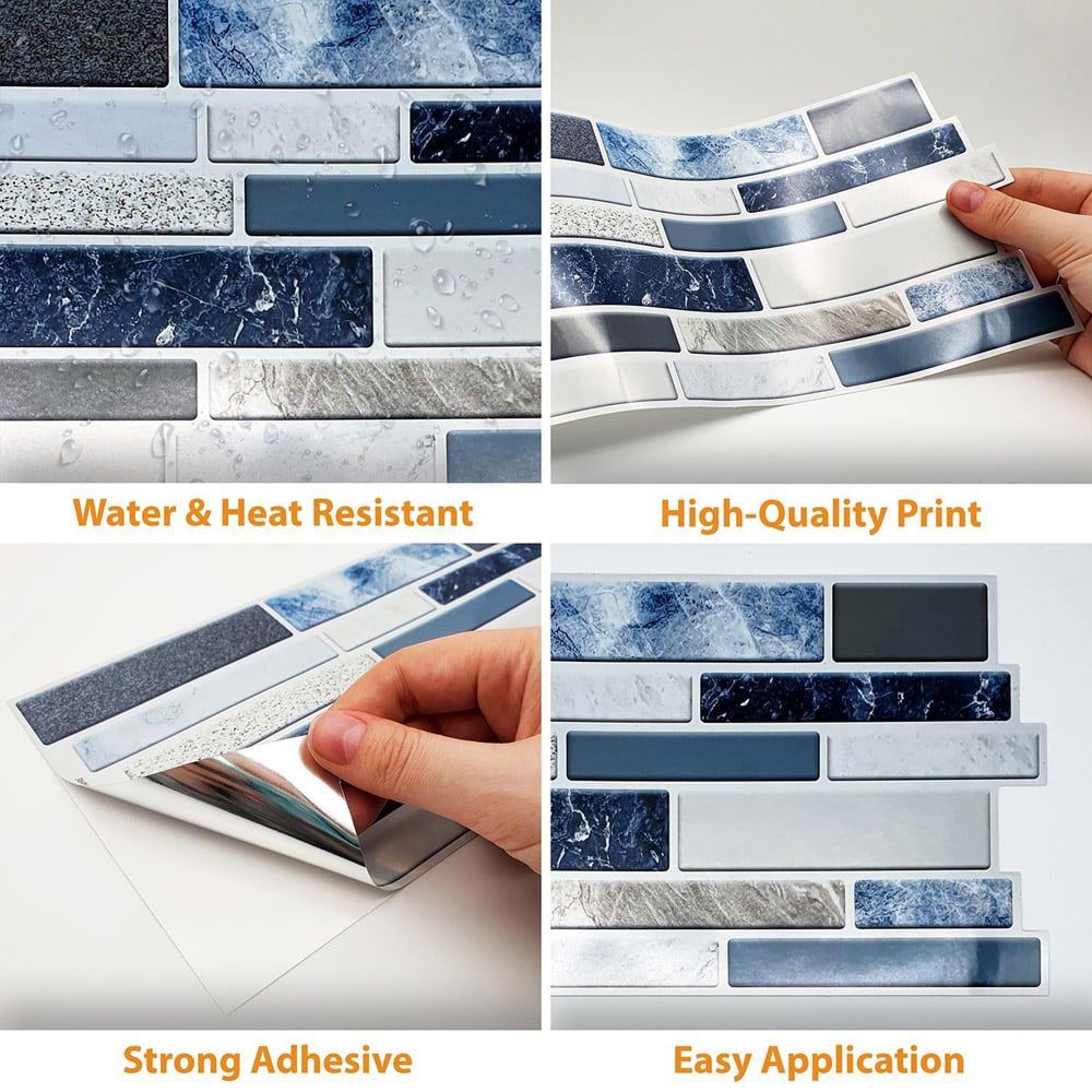 Walplus Purity Mosaic Stone Blue and Grey Tile Sticker 12 Pack Image 4