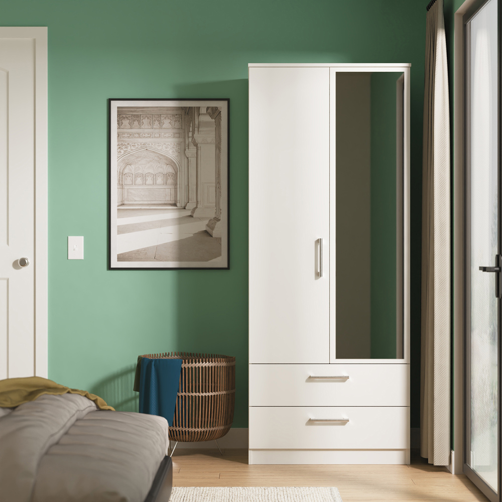 Crowndale Devon 2 Drawer Grey Matt Double Wardrobe with Mirror Door Ready Assembled Image 8