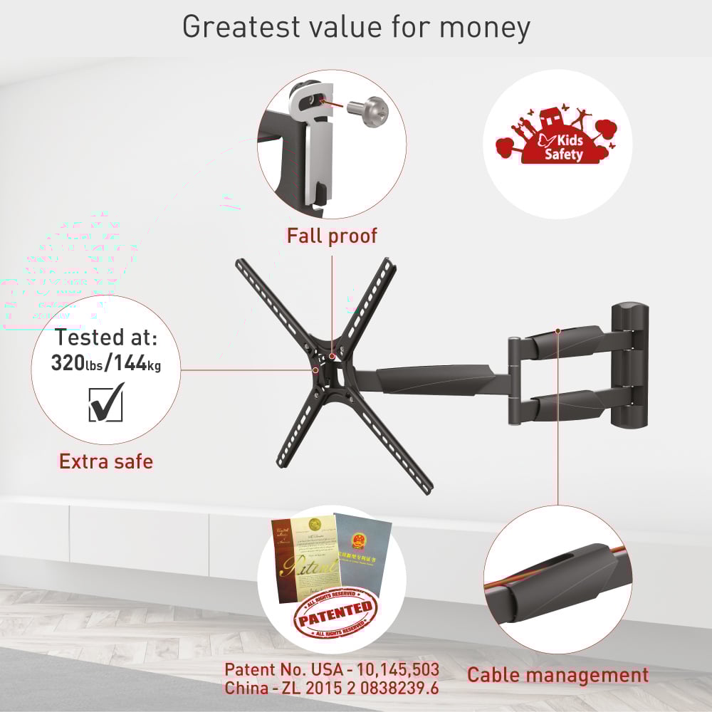 Barkan 13 to 65 inch Multi Position TV Wall Mount Bracket Image 4