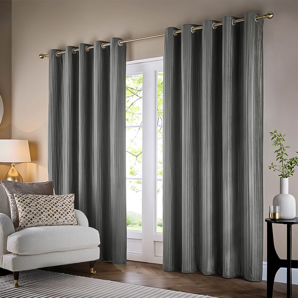 Paoletti Corinthian Grey Velvet Eyelet Curtains 229 x 183cm Image 1