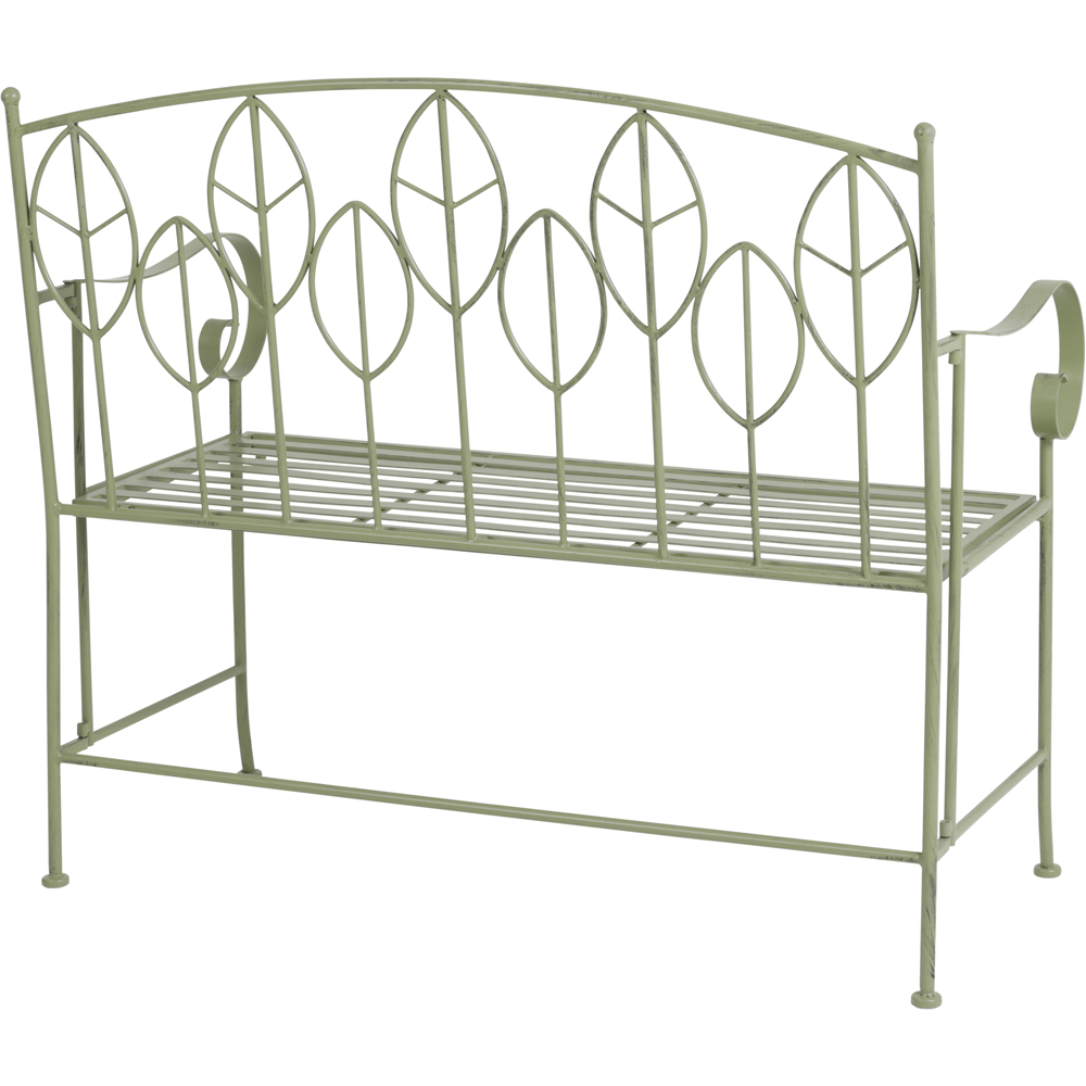 Charles Bentley 2 Seater Sage Green Rustic Metal Leaf Pattern Garden Bench Image 4