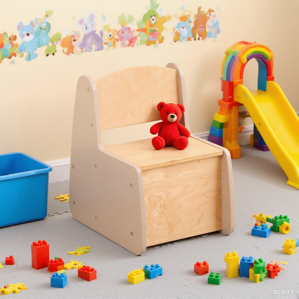 FurnitureHMD Natural and Grey Kids Wooden Storage Chair Image 5