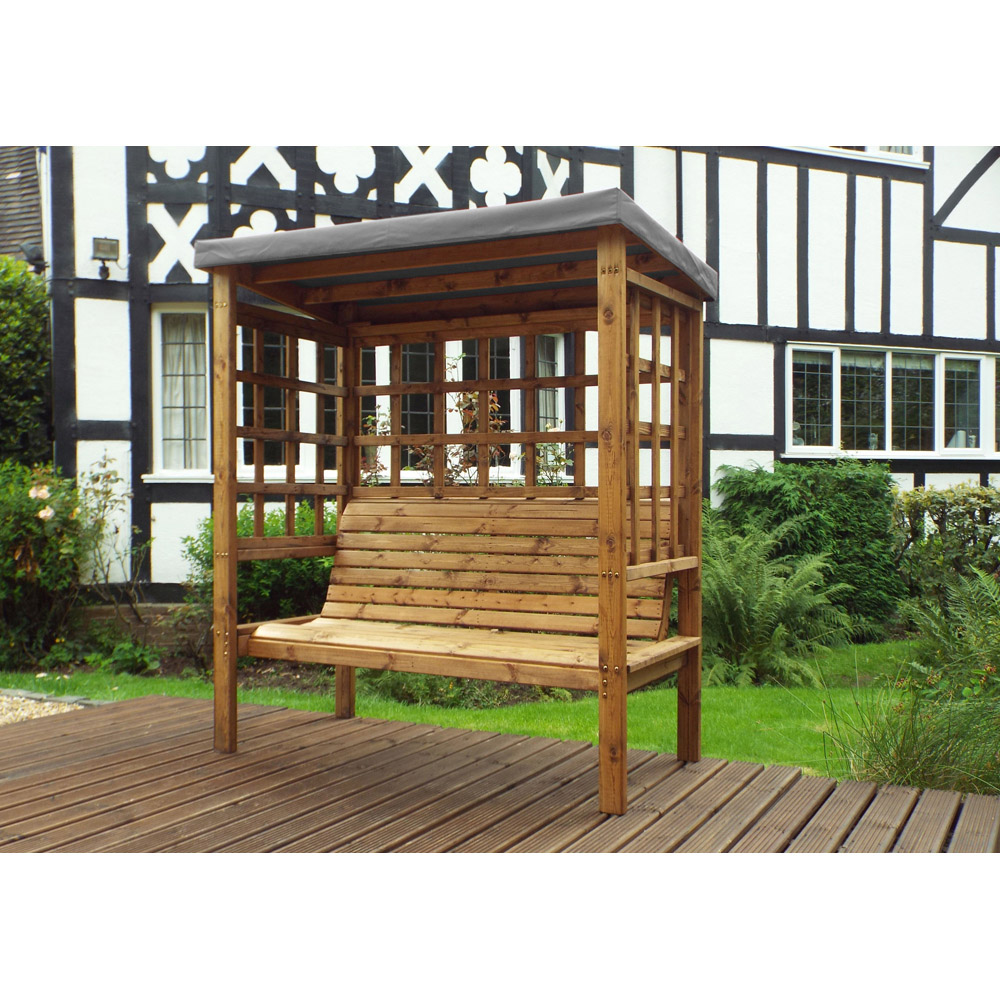 Charles Taylor Bramham 3 Seater Wooden Arbour with Grey Canopy Image 4