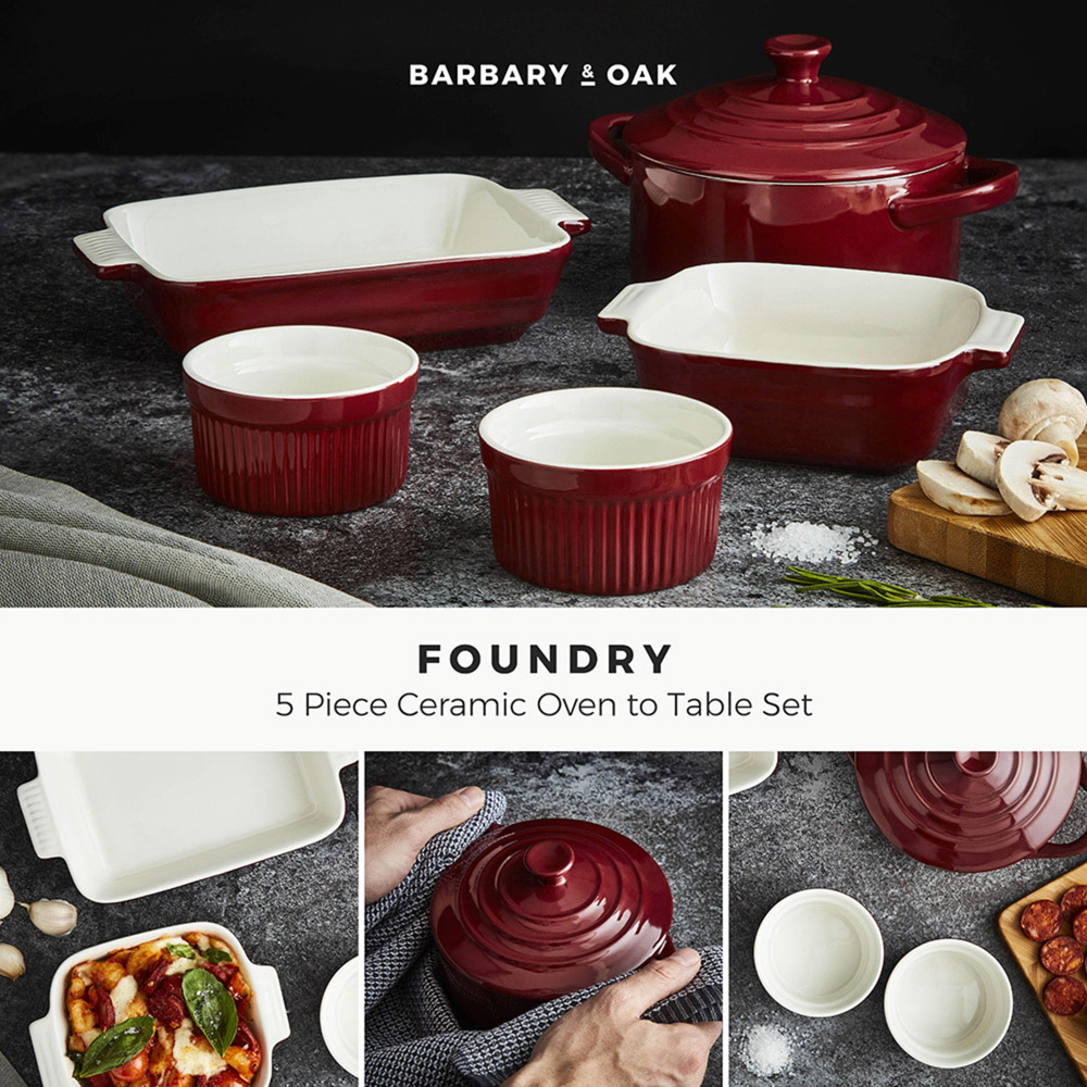 Barbary and Oak Set of 5 Bordeaux Red Ceramic Ovenware Gift Set Image 2