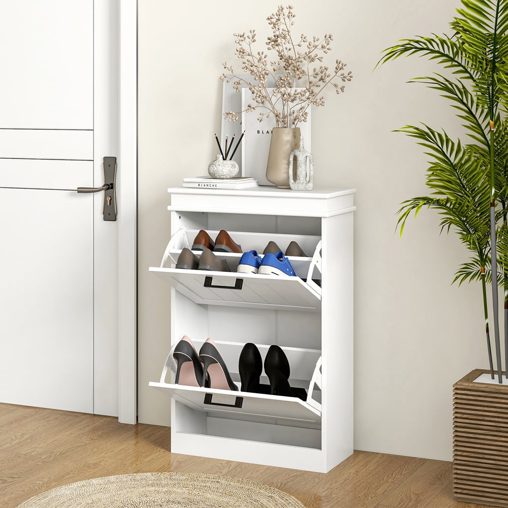 Portland White 2 Flip Drawer Shoe Storage Cabinet Image 3