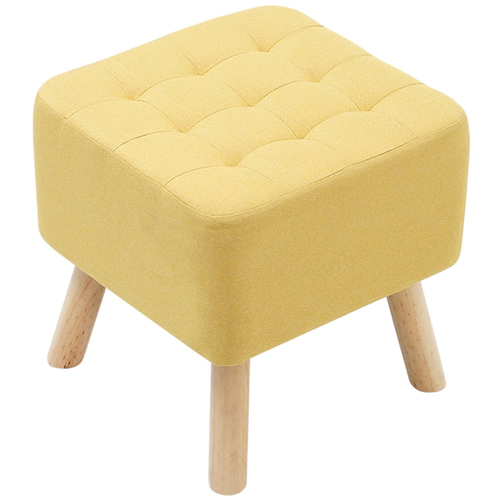 Living and Home Yellow Linen Wooden Footstool Image 2