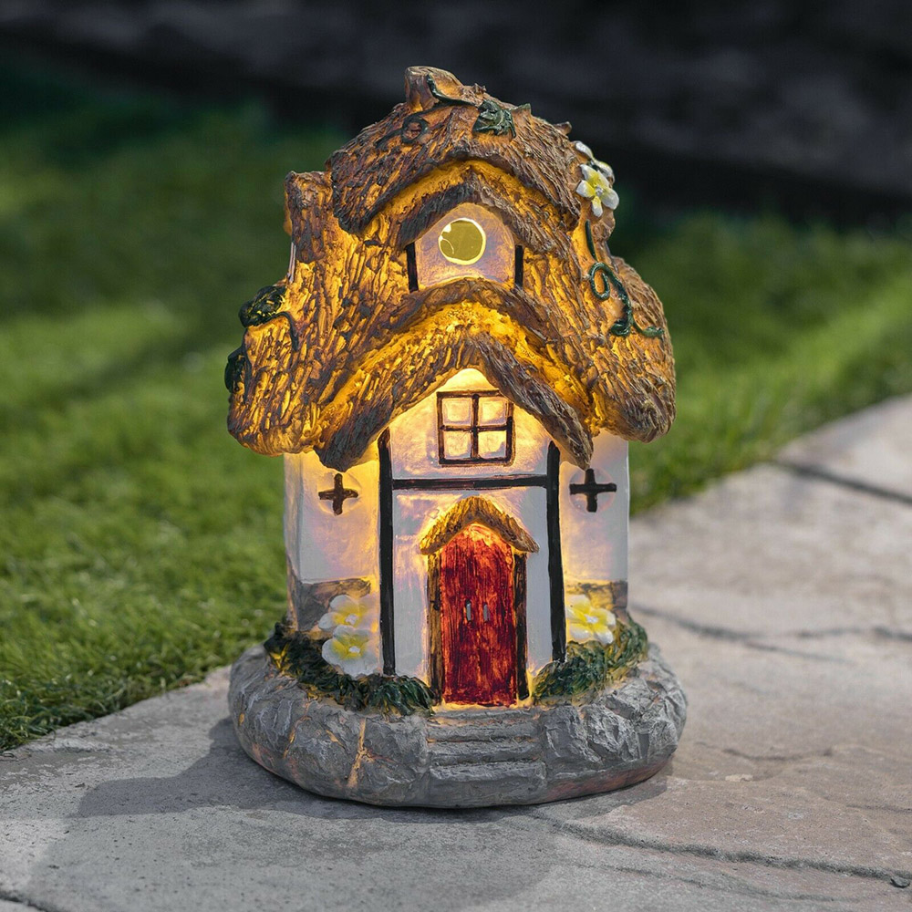 wilko Thatched Cottage Fairy House Solar Garden Ornament Image 4